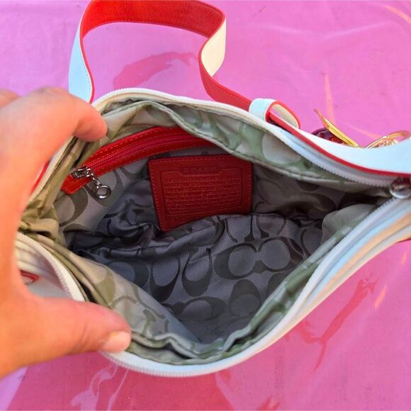 Coach Y2K White Nylon Mini Hobo w/ Red Leather Trim Vintage Shoulder Bag. #6671 - Picture 8 of 10